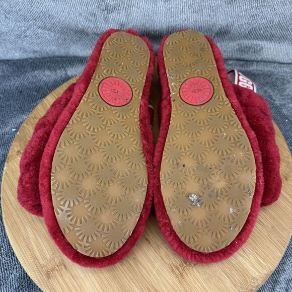 UGG Shoes Womens Size 8 Red Fluff Yeah Slide Shearling Slingback Slippers Plush - Picture 8 of 11